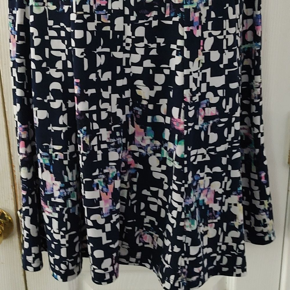 Connected Apparel navy and pastel print dress Sz 8P - Picture 2 of 5
